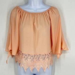 Peach Short Sleeve Blouse With Lace